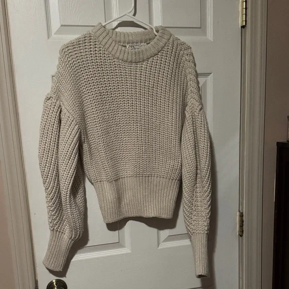 Zara Cream Knit Crew Neck Sweater - Picture 1 of 3